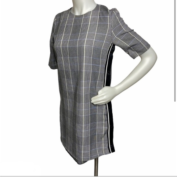 Zara Size Small Plaid Short Sleeve Shift Dress Buttons Side - Picture 1 of 6